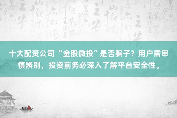 十大配资公司 “金股微投”是否骗子？用户需审慎辨别，投资前务必深入了解平台安全性。