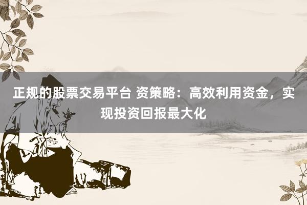 正规的股票交易平台 资策略：高效利用资金，实现投资回报最大化