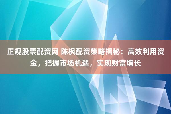 正规股票配资网 陈枫配资策略揭秘：高效利用资金，把握市场机遇，实现财富增长