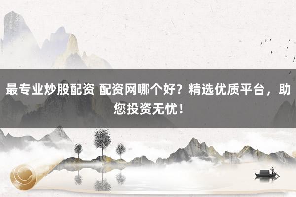 最专业炒股配资 配资网哪个好？精选优质平台，助您投资无忧！