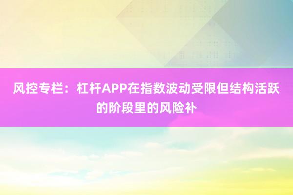风控专栏：杠杆APP在指数波动受限但结构活跃的阶段里的风险补
